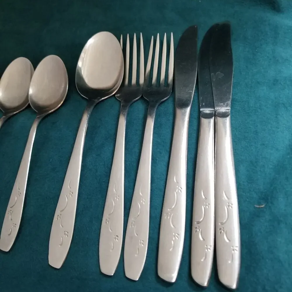 10 Silco Mardi Gras Stainless Silverware Knives Forks Spoons Fireworks VTG